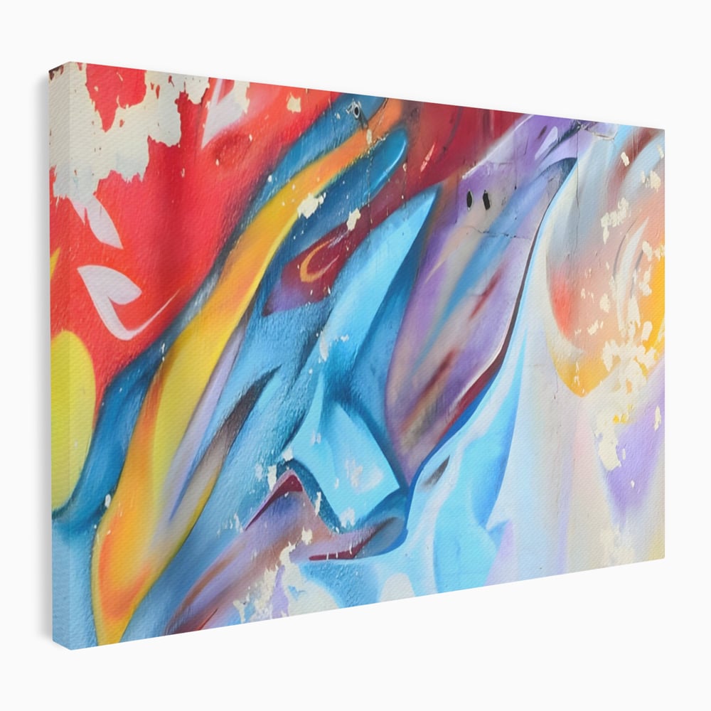Tablou canvas cu pictura abstracta cu forme dinamice, fara rama, pe sasiu de lemn